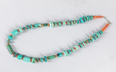 Native American Shape Turquoise & Coral Like Necklace
