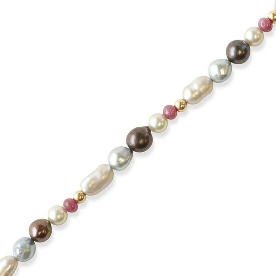 Natural Baroque Pearl & Ruby Necklace