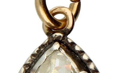 No Reserve - Geelgouden/zilveren antieke hanger bezet met roos geslepen diamant in dichte zetting op zilverfolie.
