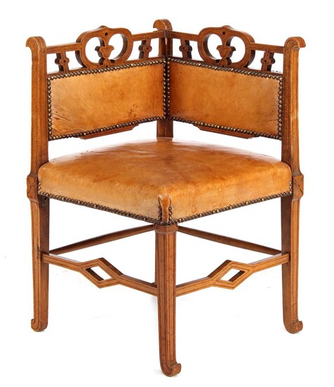 (-), Walnut corner chair with beautiful tops, line...