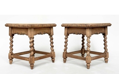 OCCASIONAL TABLES, a pair, early 20th century oak each squar...