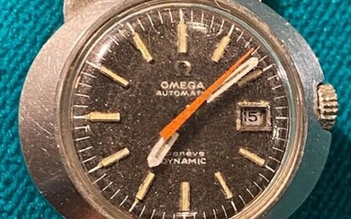 Omega dynamic steel ladies' watchband, black background, date window at...
