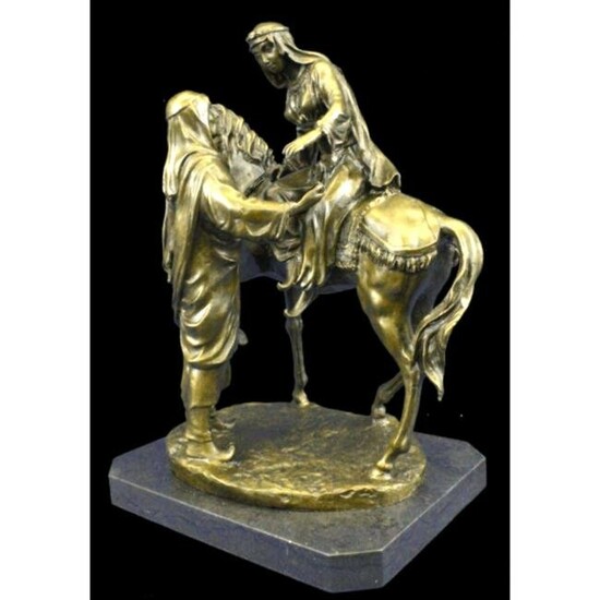 Orientalist Bronze Sculpture, Arab Man, Woman on a