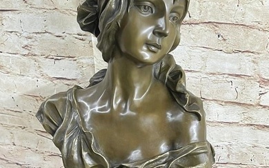 Original Victorian Female Bust Bronze Sculpture On Marble Base Signed Gerome - 24lbs