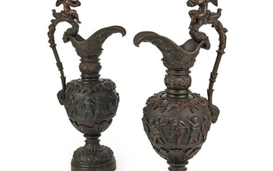 PAIR OF FRENCH RENAISSANCE STYLE BRONZE EWERS 19TH