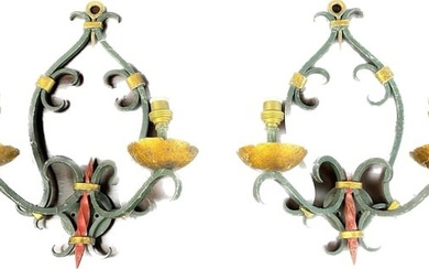 PAIR OF VINTAGE IRON DOUBLE ARM WALL SCONCES