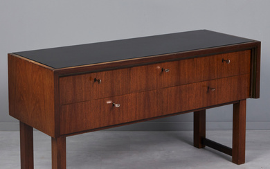 PAUL GRIESSER. In the manner of. probably Westphalen, sideboard/ sideboard, mahogany, glass, brass, bronzed, 1920s, Germany.