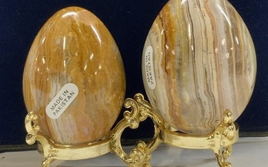 Pair Banded Agate Polished Egg Stones, Pakistan