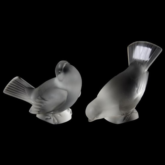 Pair Bird Figurines, Signed Lalique France