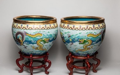 Pair Chinese Large Cloisonne Pots