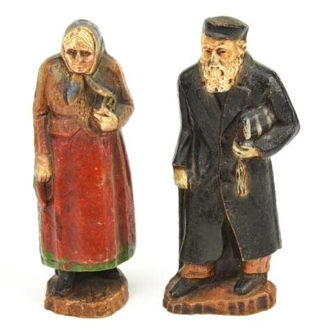 Pair Hand Carved & Painted Russian Figurines