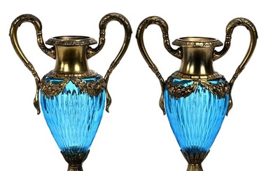 Pair Pedestal Urns, ABCG, Solid Blue