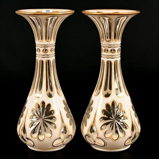 Pair Vases, Clear Bohemian Art Glass