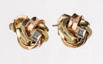 Pair of 14 kt gold brilliant-earrings , YG/RG/WG 585/000, knot...