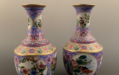 Pair of Chinse Enamel Flower Vase with Qinglong Mark