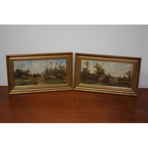 Pair of Fantastically Executed Oil on Board Hunting Scene Pa...