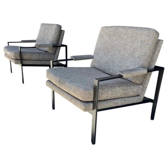 Pair of Flat Bar Arm Chairs with Solid Steel Frames