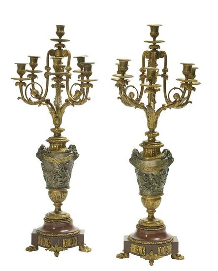 Pair of French Gilt-Bronze and Marble Candelabra