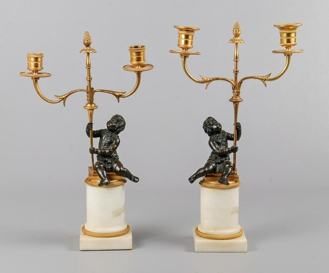 Pair of Louis XVI Style Gilt Bronze Candelabra