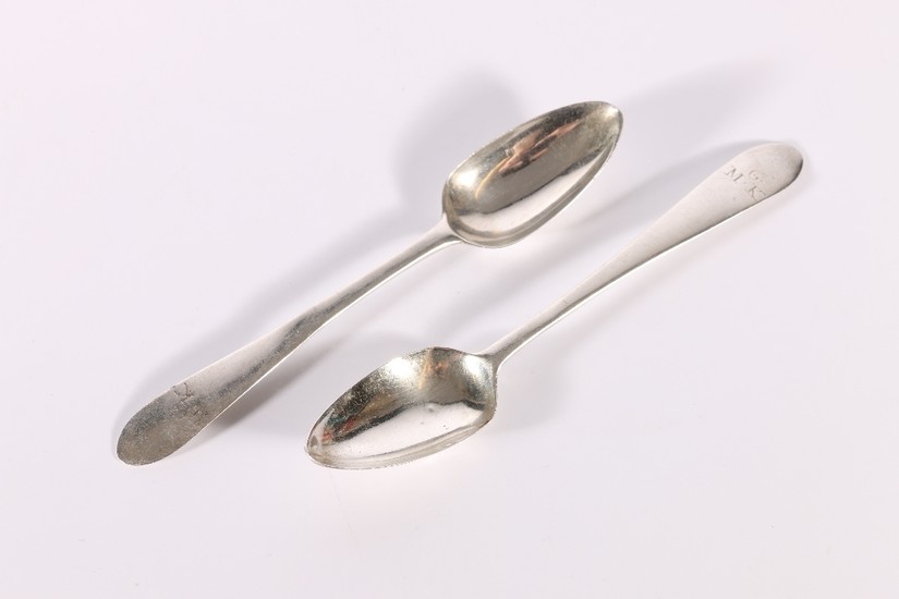 Pair of Scottish provincial silver teaspoons monogrammed GMK...