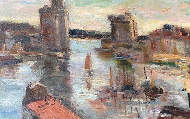 Paul HANNAUX (1897-1954) Entrée du port de la Rochelle Huile sur toile, signée en bas...