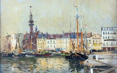 Paul MATHIEU (1872-1932) Le Bassin (Ostende) Huile sur panneau Signé en bas à gauche: "Paul...