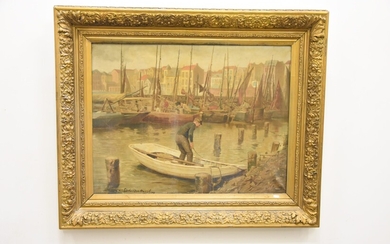 Peinture signée "Port de pêche" (70 x 87cm)