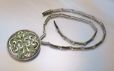 Pendant/brooch with enamel , Mexico, 1960s, silver...