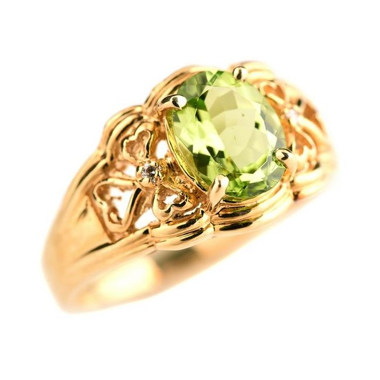 Peridot, Diamond, 14k Yellow Gold Ring.