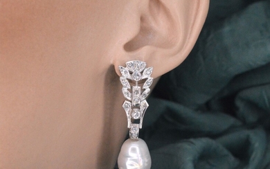Platina earrings with diamonds and pearls