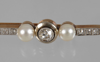Pole brooch with pearls and diamonds
