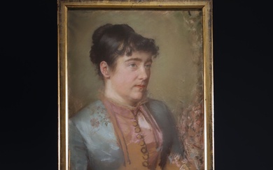 "Portrait of a woman, French school, pastel, 19th century.