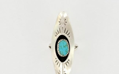 Reconstituted Turquoise and Silver Old Pawn Tribal Ring