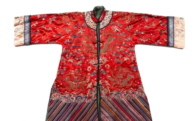 Red ground silk bridal robe Chinese, late 19th Century embroidered...