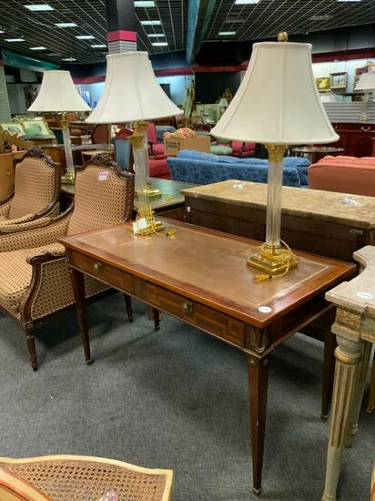 Regency style table desk with 2 brass lamps