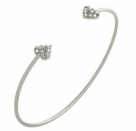 Rhodium Plated 925 Sterling Silver Dainty Bangle with Austrian Crystals