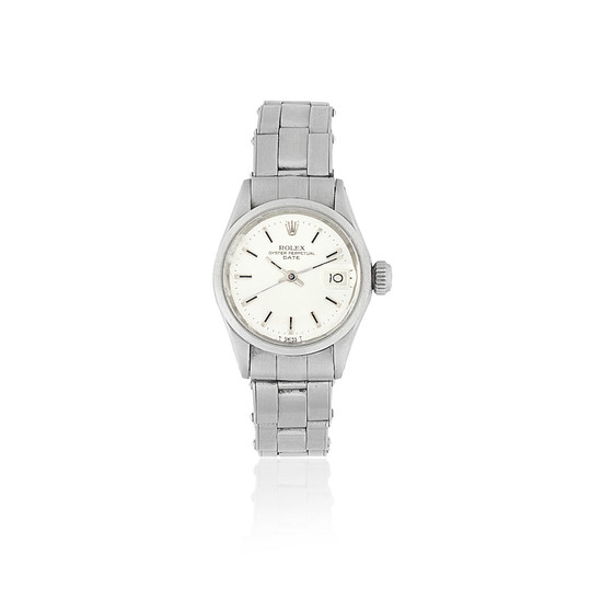 Rolex. A lady's stainless steel automatic calendar bracelet watch