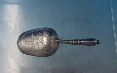 Russian .84 Silver Tea Caddy Spoon / Scoop HH Engraved Flowers 3 3/8"