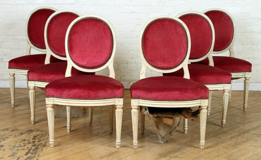 SET 6 LOUIS XVI STYLE FRENCH DINING CHAIRS C.1940