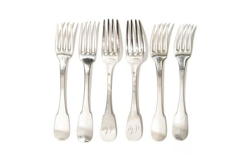 SIX 19TH C SILVER FRENCH FORKS 372g