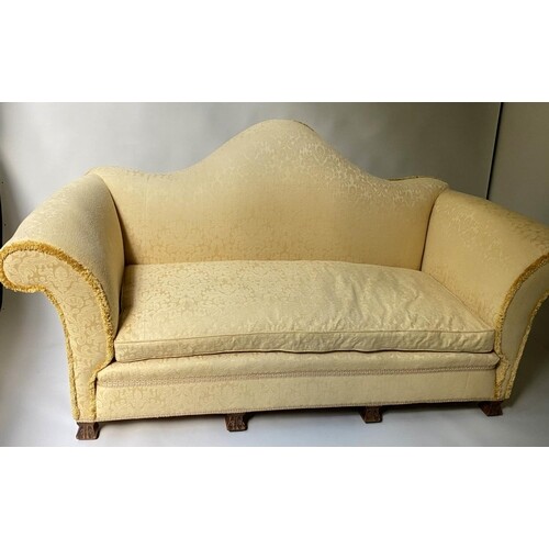 SOFA, Early 20th century, yellow silk damask, with hump back...