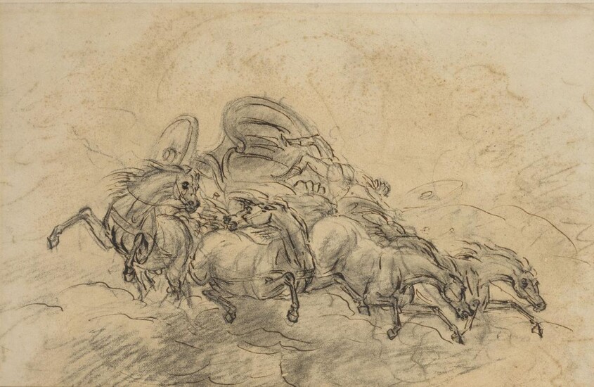 Sawrey Gilpin, RA, British 1733-1807- The Fall of Phaeton; black chalk, pen and brown ink on paper, 28.5 x 44 cm. Provenance: Private Collection, UK. Note: We are grateful to David Fuller for confirming the attribution of the present lot, which...