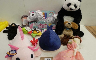 Selection of soft toys and colour your own Unicorn cushionCondition...