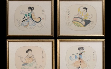 Set of 4 Chinese Paintings on Silk