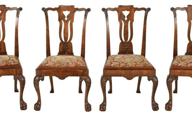 Set of Four George II Style Carved Walnut Chairs