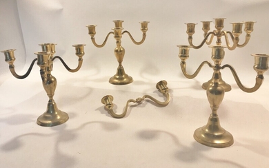 SOLD. Set of four brass candelabras. Removable arms. 20th century. H. 22. Diam. 22 cm....
