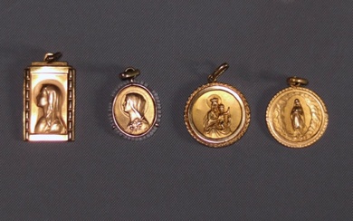 Set of four religious medals in yellow gold (2x18k and...