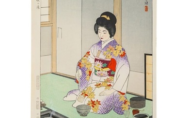 Shiro Kasamatsu (1898-1991) "Tea Ceremony" Woodblock