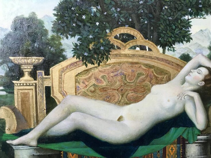 Signed Russian Oil on Canvas Reclining Female Nude