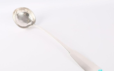 Silver ladle, the single-flat handle has a number.